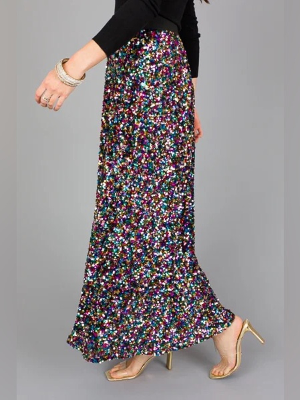 See And Be Seen Multicolored Sequin Maxi Skirt NWT